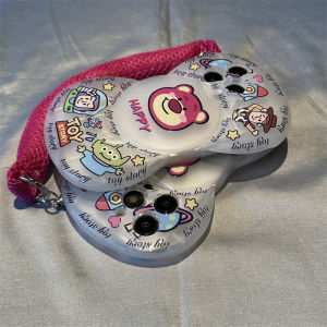 Creative Strawberry Bear Silicone Phone Case with Butterfly Knot Anti-Fall Protection for Apple iPhone 13 pro 14 pro Max 15 Ultra