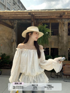 Off-shoulder Embossed French-style Waist-tied Blouse Spring