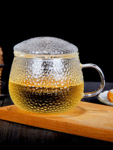 Thickened Hammered Glass Tea Cup with Heat Resistant Lid Three Piece Tea Brewing Filter Home Use Retro Mugs Creative Water Cups
