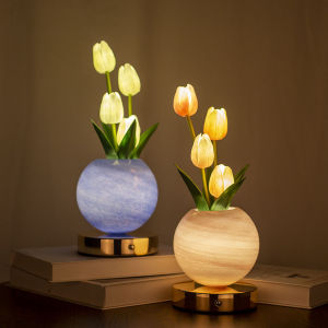 Dimmable Tulip LED Night Light USB Rechargeable Desk Decor Lamp Simulation Bouquet Table Lamp Bedroom Decor Holiday Gifts