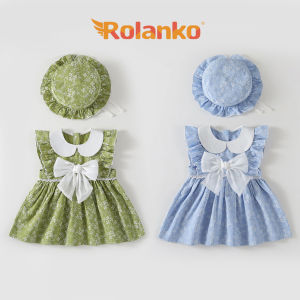Rolanko Toddler Girls Dress Gown Ruffle Sleeve Summer Beach Sundress Newborn Infant Photo Shoot Outfit with Hat