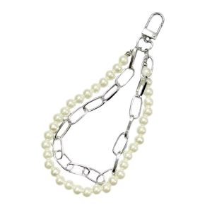 Janos Pearl Oval Chain Phonestrap Tali Gantungan HP Double Layer Mutiara Rantai Gantungan Tas Kunci Handmade Fashion