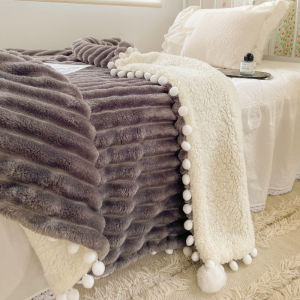Khăn Trải Giường Nỉ Lông Thỏ Dày Hai Lớp Ấm Áp Cho Mùa Đông Khăn Che Ghế Sofa Khăn Quấn Cổ Cho Văn Phòng Chống Tĩnh Điện