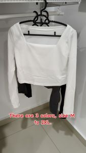 L025 Women long sleeves square neckline tops High waist shirt slim fit teenager crop top lady shirts female blouse