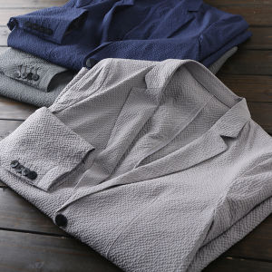 Anti-Wrinkle Light Luxury Spring Summer Mens Bubble Shirt Fabric Sunscreen Suit Jacket Fashion Urban Style Long Sleeve Single Button