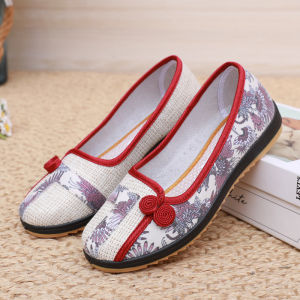 Fashionable Ladies Fabric Shoes New Spring/Autumn Style Lightweight Dirt-Resistant Flat Heel Milk Shoes for Middle-Aged/Elderly