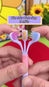 Bàn chải cho trẻ em và người lớn thiết kế 3 mặt lông mềm mại 360 độ để làm sạch toàn diện hiệu quả