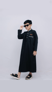 Jubah anak laki laki hitam katun premium usia 1-11 tahun