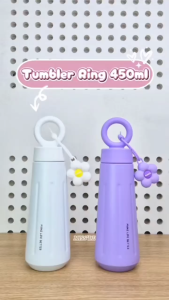 Water Bottle Stainless Steel 450ml / Botol Minum Tumbler Aesthetic With Handle Ring & Flowers