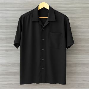 KEMEJA PRIA HAWAI POLOS LENGAN PENDEK RAYON TWILL PREMIUM V-NECK CASUAL TRENDY