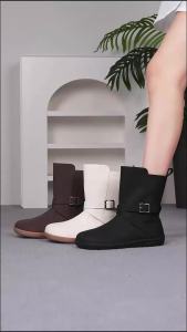 HOBIBEAR | HOBIBEAR Wide Width Barefoot Boots Women Artificial Leather Mid-Top Ankle Boots Zero Drop Side Zipper Lightweight Walking Shoes