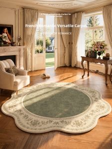 Vintage French Style Living Room Carpet Study Mat Easy Clean Green