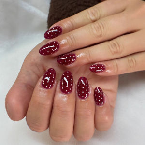 Short Medium fake nails for women girls fashion polka dot Brown red white blue Square almond french tips press on false nail art