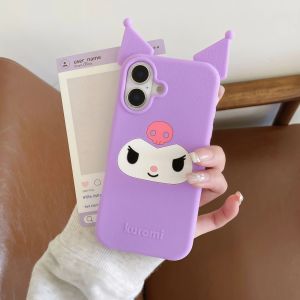 Sanrio | 3D Cute Kuromi Lychee Texture Phone Case For iPhone 12 13 14 15 16 17 Pro Max 17 Pro Soft Silicone Shockproof Cartoon Back Cover
