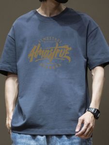 Pure Cotton American Retro Short Sleeve T-Shirt Mens Summer Loose Fashion Brand round Neck Trend Printed Half Sleeve T-shirt T Youth