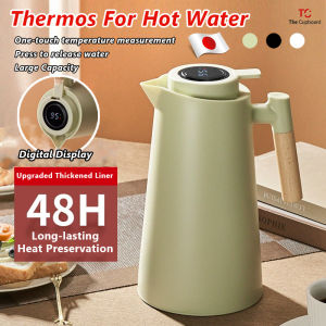 Thermos For Hot Water Large Capacity Portable Traditional Electric With Digital Smart Temperature Display Thermos Thick Liner Heat Resistant 48H Long-lasting Heat Preservation Wooden Handle For Home Use Winter Student Dormitories Coffee Juice Lemonade