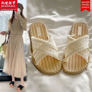 JIFANPAUL | New Woven Slip-On Sandals Flat Summer Vacation French Fairy Style