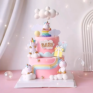 Cake Topper Miniatur 3D Karakter Unicorn Topper Dekorasi Hiasan Lucu untuk Kue Ulang Tahun