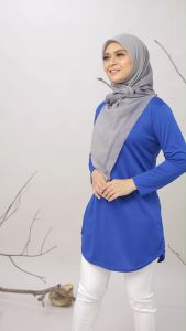 Airdry™️ Nur Collection Fiza Muslimah Round Neck Long Sleeve (Light Steel Blue) FT1001