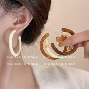 Amber Brown C-Shaped Acetate Earrings Womens Simple High-End Circular Stud Earrings 2025 New Retro Hong Kong Style Ear Jewelry