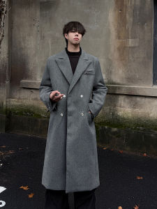 LIUBU | Men Grey Long Wool Coat Winter Autumn