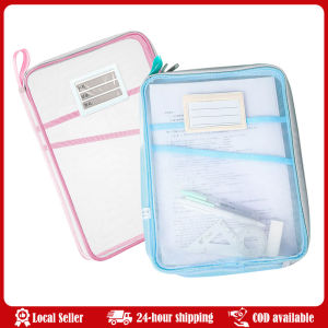 A4 3 Layer L Opening Documents Pouch Paper Subject Classification Mesh Fabric Transparent File Bag Books Exam Kit Storage Zip Bag Mesh Zipper Bag Large Capacity Organizer Folders Stationery Storage Bag Sundries Organizers School Books Storage Bag