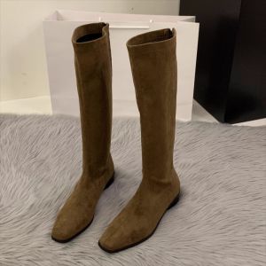 Giày Chelsea Nữ Chất Liệu Da Lộn Thời Trang Thu Đông Kiểu Cổ Điển Cao Đến Đầu Gối Chống Trơn Trượt Gót Thấp Thoải Mái Khóa Kéo Giữa Bắp Chân