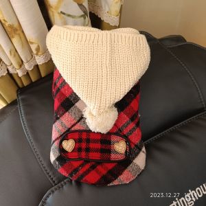 Thickened Fluffy Knitted Hat Red Plaid Fleece Lined Pet Dog Clothes Winter Warm Coat for Cats And Dogs New Years Pet Apparel