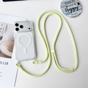 Magnetic Lanyard Clear Case For iPhone 17 Pro Max 14 13 15 16 Plus 17P Acrylic Shockproof Crossbody Neck Cord Strap Hard Cover