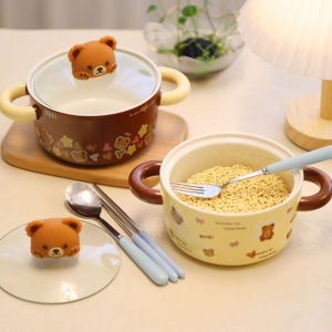 จานต้มซุปกระดาษทรายขนาดใหญ่ จานชาม ชามอีซี่ฟู้ด วัสดุเซรามิก ลายหมีน่ารัก อุปกรณ์ทานอาหารที่สวยงาม