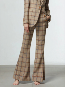 Vintage Plaid Buttons Flared Trousers