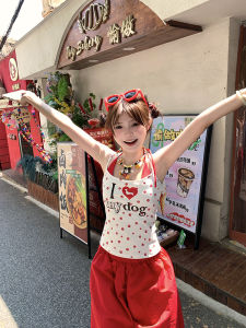 เสื้อกั๊กแขนกุดพิมพ์ลายรูปหัวใจสุนัขสไตล์อเมริกันสำหรับผู้หญิงในช่วงฤดูร้อน เสื้อกั๊กแขนกุดแฟชั่นสุดเก๋