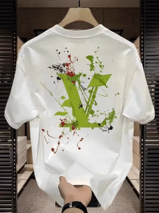 เสื้อยืดคอกลมแขนสั้นผ้าฝ้ายแท้พิมพ์ลายแฟชั่นสำหรับฤดูร้อนปี 2025 สำหรับผู้ชายและผู้หญิง เสื้อคู่รักที่สวมใส่สบาย