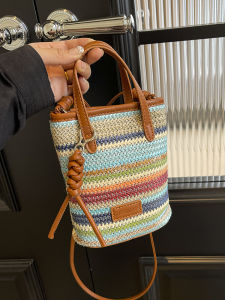 Bohemian Straw Woven Phone Bag Womens Summer New Fashion Crossbody Handbag Beach Sand Beach Bag Casual Style Magnetic Buckle