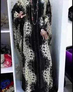 Set Gaun Muslim Gambar Ombak Gaun Jubah Pesta Wanita Pakaian Eropa Pakaian Amerika Abaya Dubai Maxi Desain Afrika Longgar