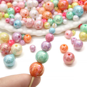 20-200ชิ้น 6/8/10/12/14 มมอากรีลูกปัดสีทุบทรงกลม ลูกปัดสีลูกกวาดสเปเซอร์ สำหรับสายคล้องแว่นตาลูกปัด DIY เครื่องประดับกำไลแฮนด์เมด