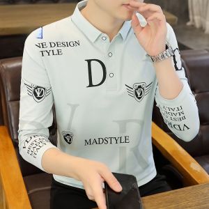 ROMON | Lormen Mens Long Sleeve Polo Shirt Casual Cotton Business Style With Collar T-Shirt Fashionable Urban Youth Autumn Wear