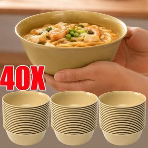 40pcs Food Grade Rice Husk Bowl / Eco Friendly Disposable Soup Bowl / Multipurpose Container for Rice Noodle Salad / Kitchen Picnic Party Supplies