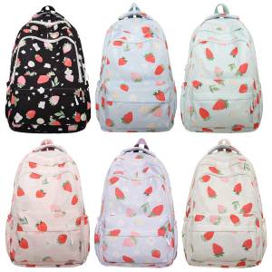 MOJOYCE Fashionable Women Backpack with Large Capacity and Strawberry Pattern Cute Backpack for Girls