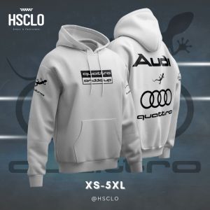 Hoodie Sweater Jumper HSCLO MOBIL AUDI QUATTRO WHITE HOODIE Bahan Fleece Jaket Lengan Panjang Ukuran Jumbo Big Size XS S M L XL XXL 3XL 4XL 5XL