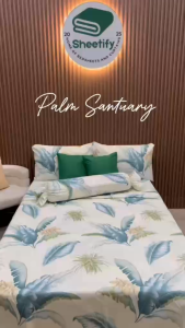 Sheetify I Palm Santuary I 3in1 Bedsheet Set w/ 2 Pillowcase 18X28 I Canadian Cotton I Full garter