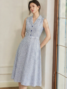 Roey s house | Linen Check Sleeveless Dress With Belted Waist