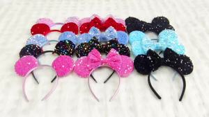 HEROCROSS Cute Mouse Ear Headband for Adults Colorful Scales Sequin Bow Hairband Women Hair Accessories Kids Girls Party Gifts