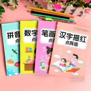 Preschool Childrens Pencil Tracing Exercise Book Phonics Chinese Characters Numbers 0 to 100 Red Pen Tracing Book for Beginners