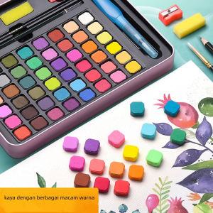 36/48 Warna Colors Solid Watercolor Cat Air Box Set  36 Warna Alat Cat Air Warna Per Set Sudah Termasuk Kuas Dan Kertas Lukis