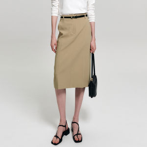 PIAOYA | Commute High Waist Slim Fit Pencil Skirt Medium Length