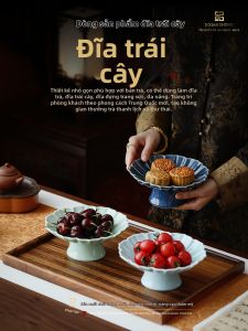 JIXIANSHENG | Khay Đựng Trái Cây và Snack Chân Cao Gốm có Khe Thoát Nước cho Phòng Khách