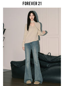 Forever 21 American Retro Blue Slim Flare Denim Jeans Womens Elastic High Waist Slimming Hot Girl Horse Hoof Pants