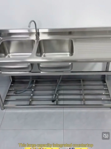 NINI Heavy Duty Double Bowl Stainless Steel Sink Kitchen Utility Sink with Drainboard and Storage Rack With a faucet Commercial