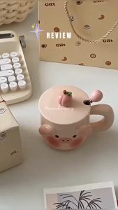 Cốc sứ uống nước có nắp Chillme hình heo và cún dễ thương đáng iu cute phù hợp quà tặng decor